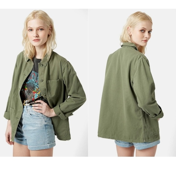 Topshop Tops - Topshop Saunders Army Green Shirt Jacket